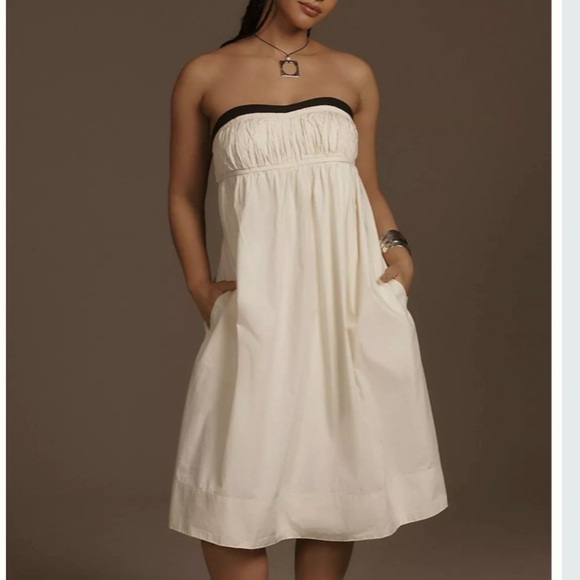 NWT Maeve by Anthropologie Pin-stuck Open Back Elegant Strapless White Dress M - Picture 1 of 13